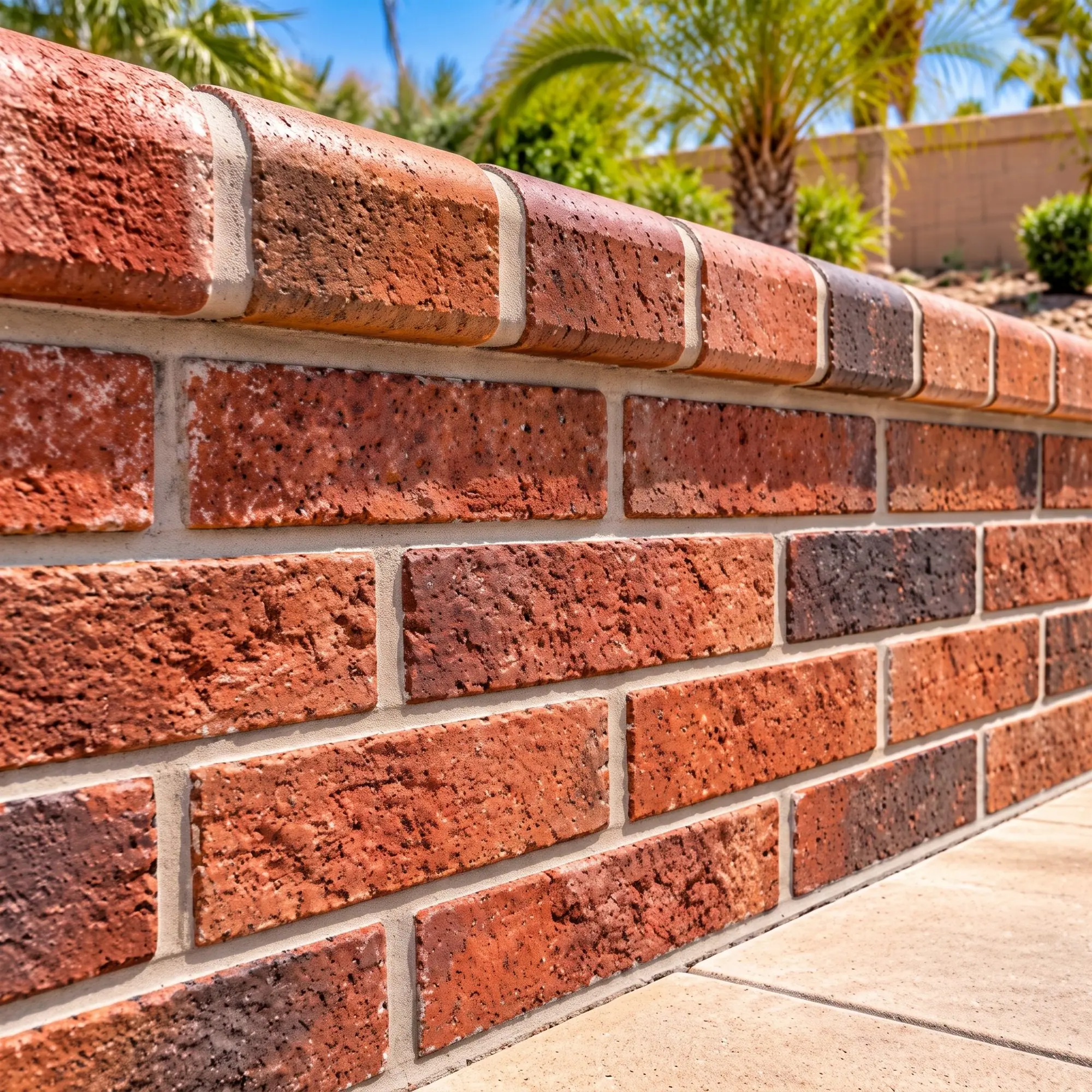 The same red brick wall clean, the white buildup gone